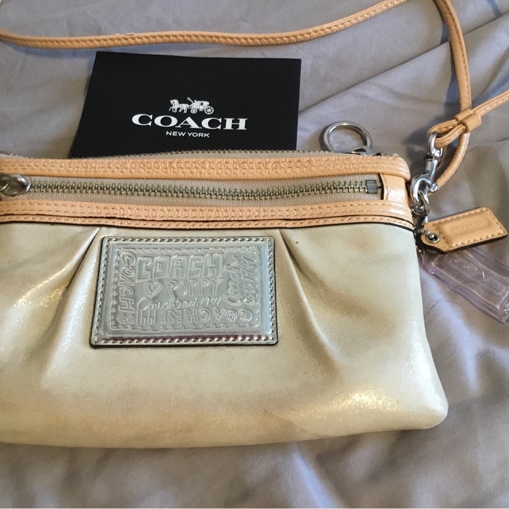 Coach Metallic Cream and Tan Poppy Crossbody Bag